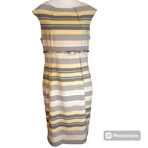 CALVIN KLEIN Yellow Striped Dress w/ Belt Women's Size 10